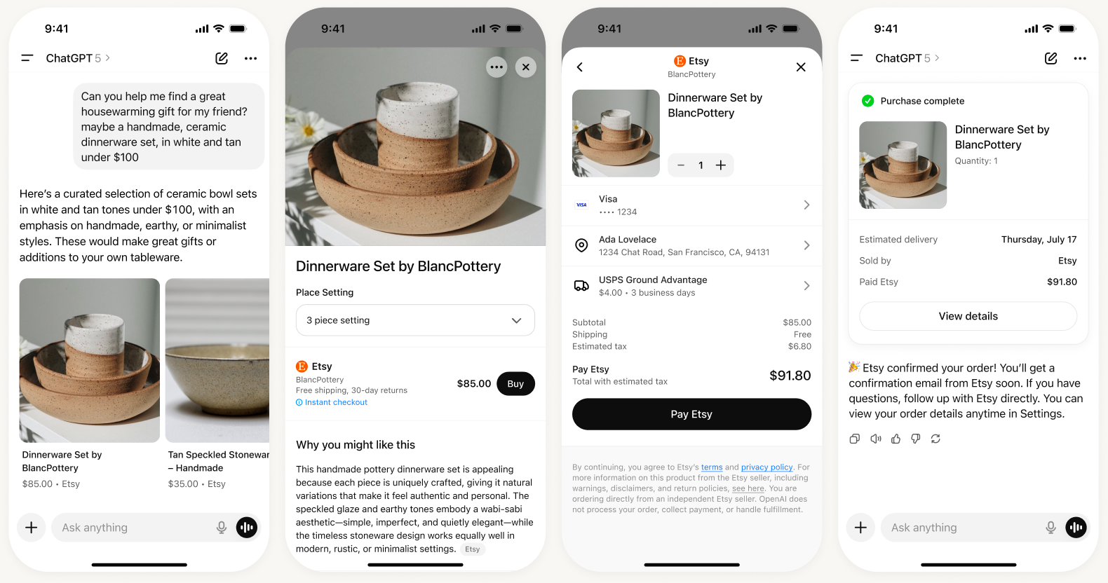 ChatGPT shopping answer showing a product card with rating and price